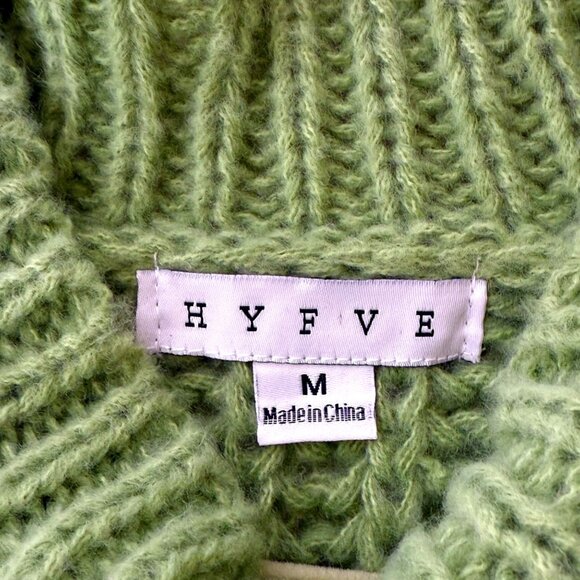Hyfve Sweater Womens Sz M Green Chunky Open Knit Puff Sleeve Crewneck Pullover - Picture 7 of 9
